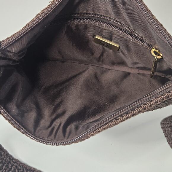 The Sak Chocolate Brown Crochet Shoulder Bag Zip Top Zip Pockets Boho Y2K Small - Picture 10 of 13